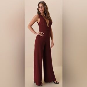 Make Memories Burgundy Plunge Sleeveless Wide-Leg Jumpsuit Size Small